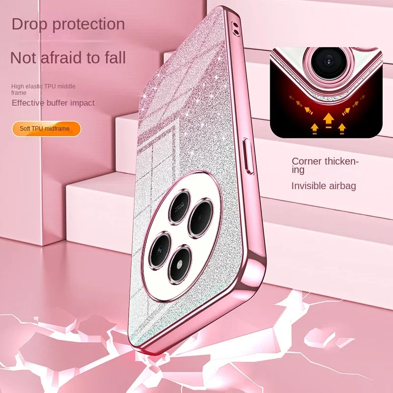 레드미 14C 노트 14 프로 플러스 4G 5G 샤오미 포코 X7 프로 5G용 투명 블링 글리터 TPU 케이스, 충격 방지 보호 커버