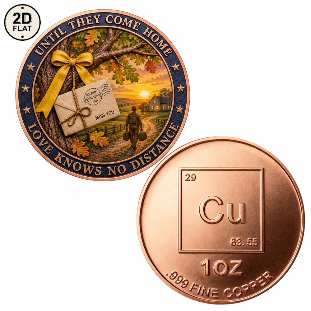 1pc Love Knows No Distance Soldier Challenge Coin 1oz .999 Fine Copper Military Homecoming Collectible Medal Veteran Keepsake