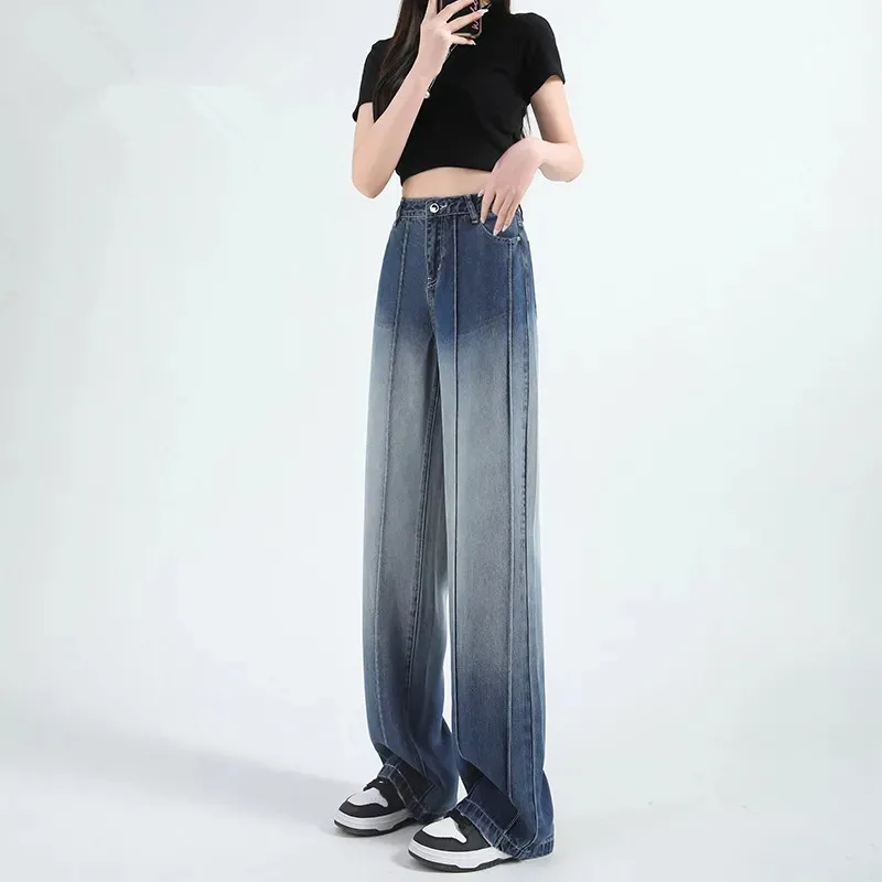 

Women Clothes Color Gradient Denim Pants 2023 Summer Autumn Fashion Harajuku Thin Jeans Femme Streetwear Loose Straight Trousers