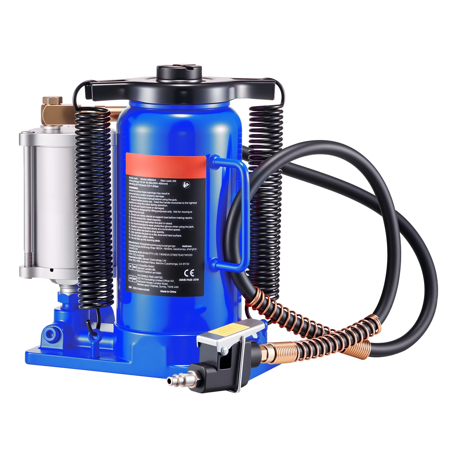 

SucceBuy 20T Air Hydraulic Bottle Jack 10.2-19.5in Lifting Range, Pneumatic/Manual Welded Bottle Jack, with Pump for Auto Repair