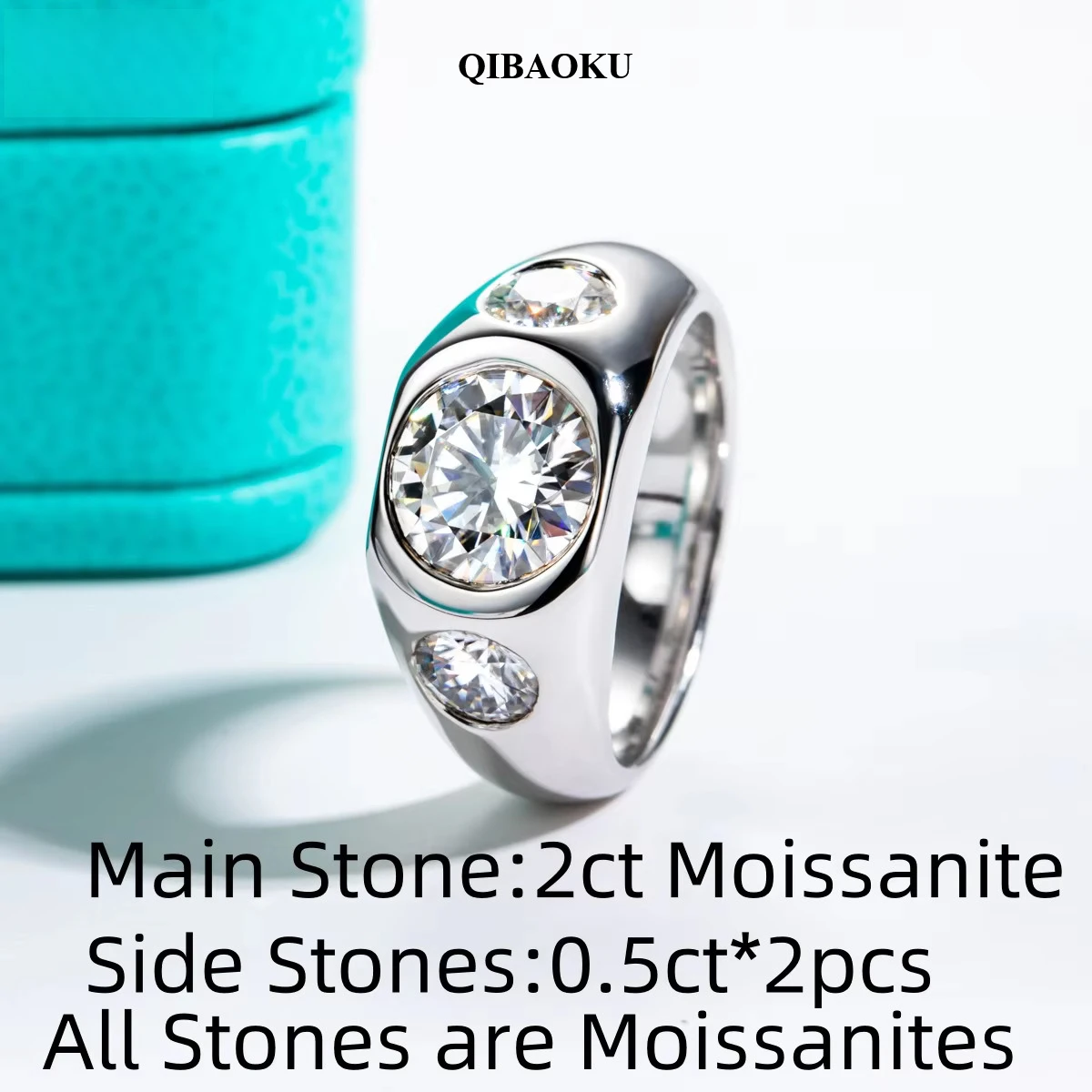 QIBAOKU 3cttw D Color Moissanite Men Ring S925 Sterling Silver 18K Gold Plated Lab Created Diamond Engagement Rings For Men 2026