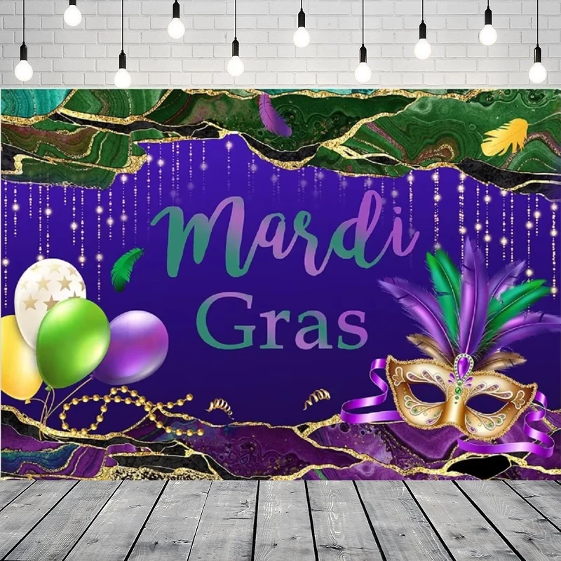 

Фон для фотосъемки карнавал маскарад украшения ретро блестящий золотой зеленый фиолетовый фон маска Марди Гра вечерние постер