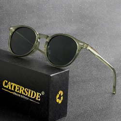 CATERSIDE Retro Polarized Round Sunglasses Men TR90 / Acetate Vintage Sun Glasses Women Punk Driving Travel Lunette De Soleil