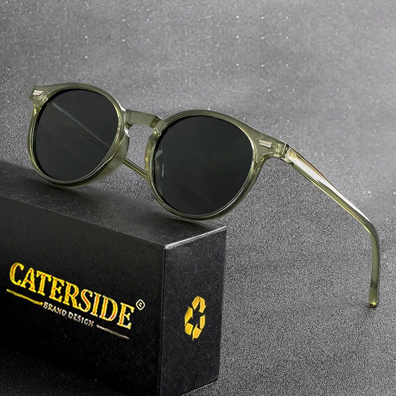 Okulary przeciwsłoneczne CATERSIDE Retro Polarized Round Męskie TR90 / Octanowe Okulary Vintage Damskie Punk Do Jazdy Samochodem Podróży Lunette De Soleil