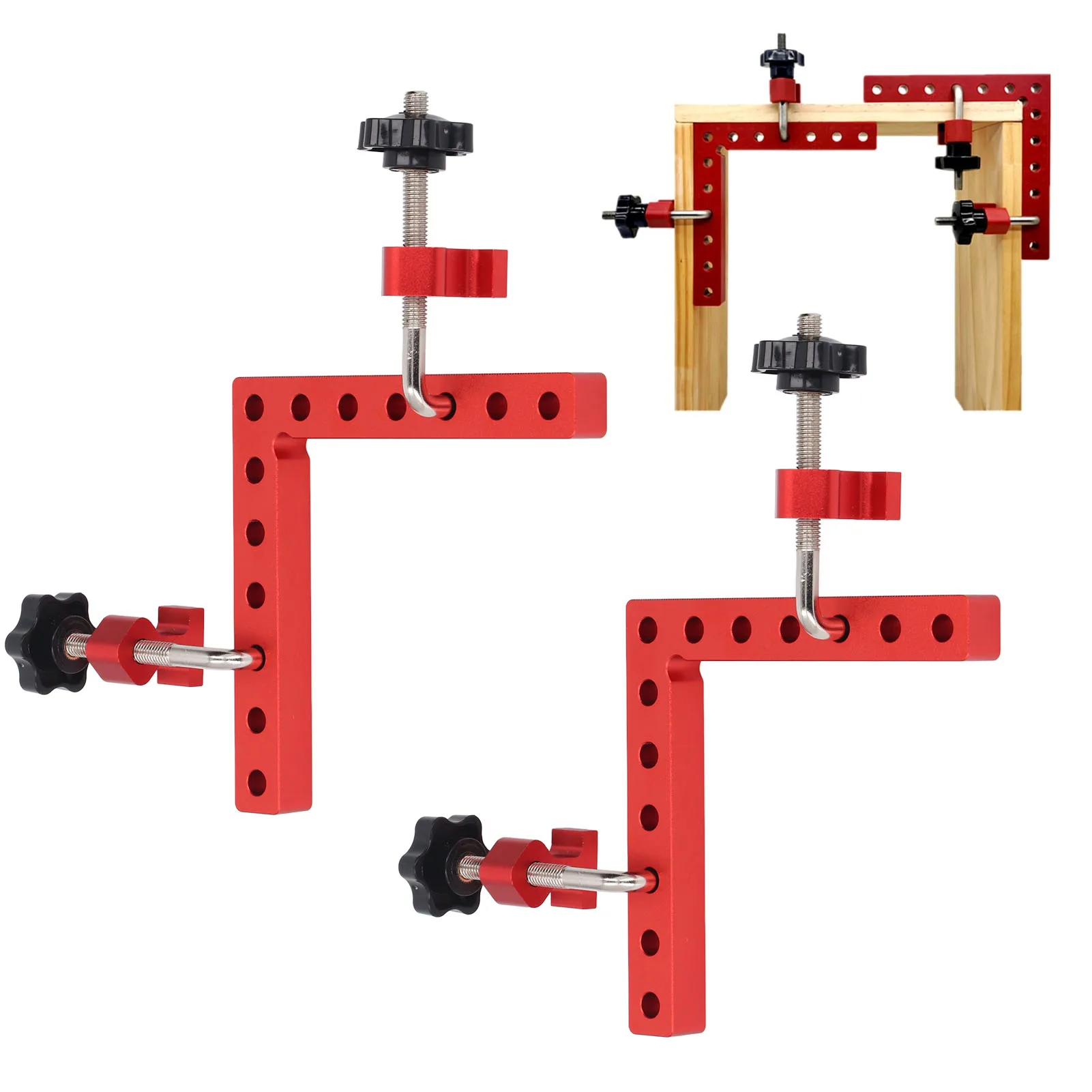 2 Sets 90 Degree Positioning Square Aluminium Alloy Metric Imperial Scale Right Angle Corner Clamp for Woodworking