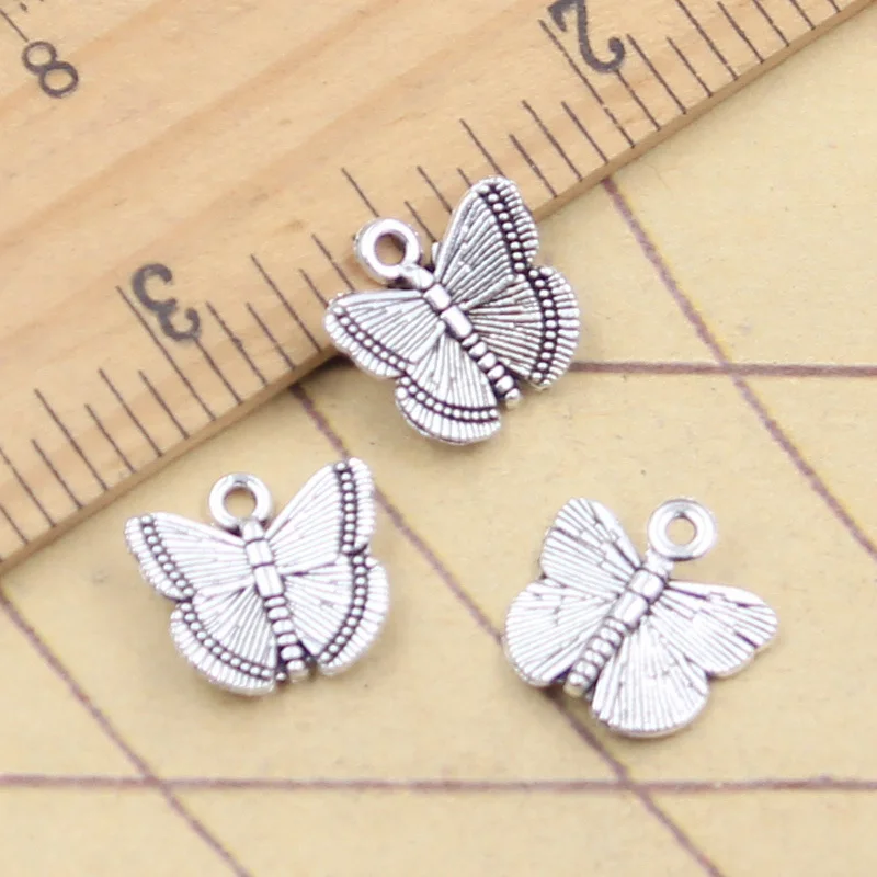 30pcs Charms Butterfly 12x12mm Antique Silver Color Pendants DIY Making Handmade Finding Tibetan Jewelry
