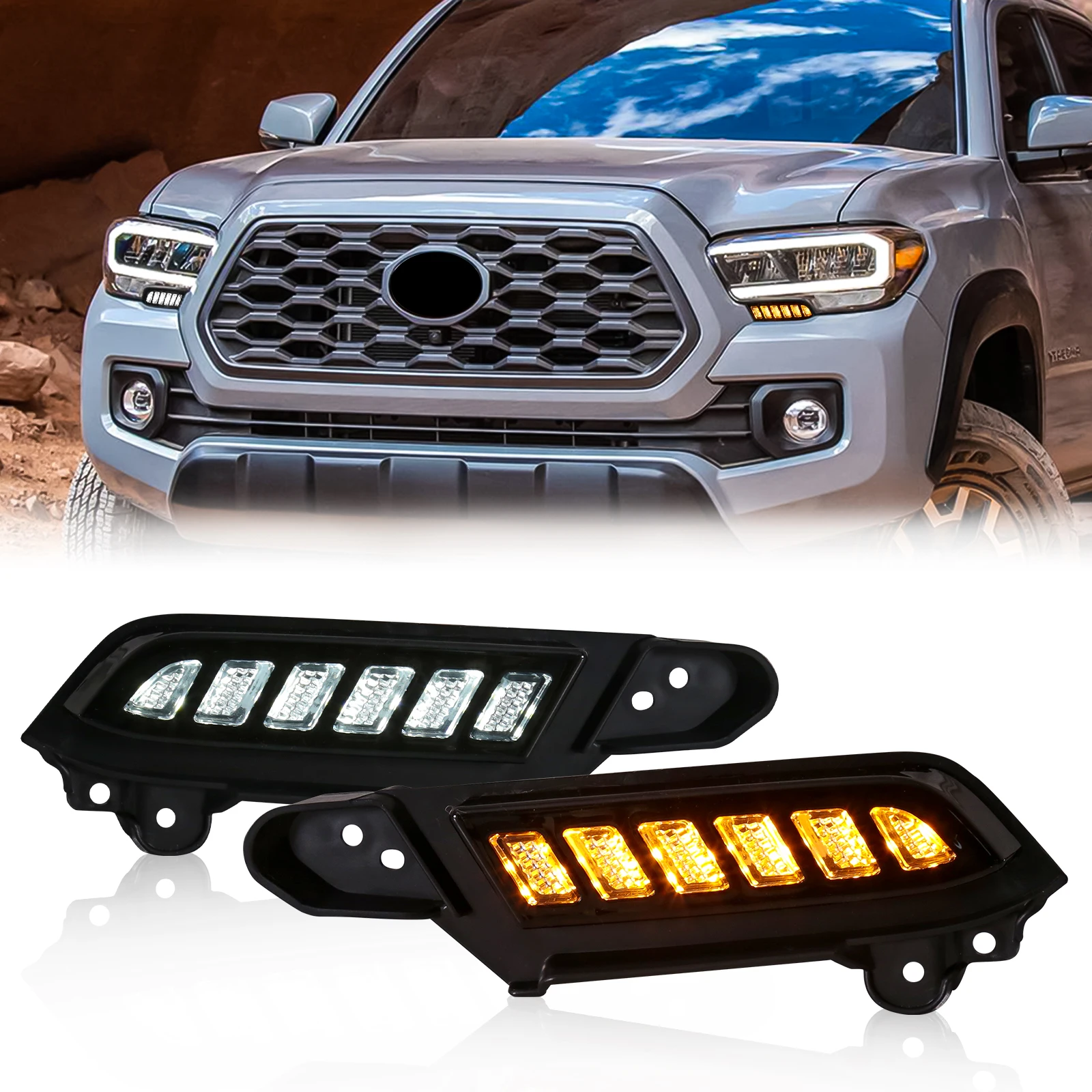 

1Set Car LED Daytime Running Light For Toyota Tacoma 2016 2017 2018 2019 2020 2021 2022 2023 Daylights Turn Signal Yellow White