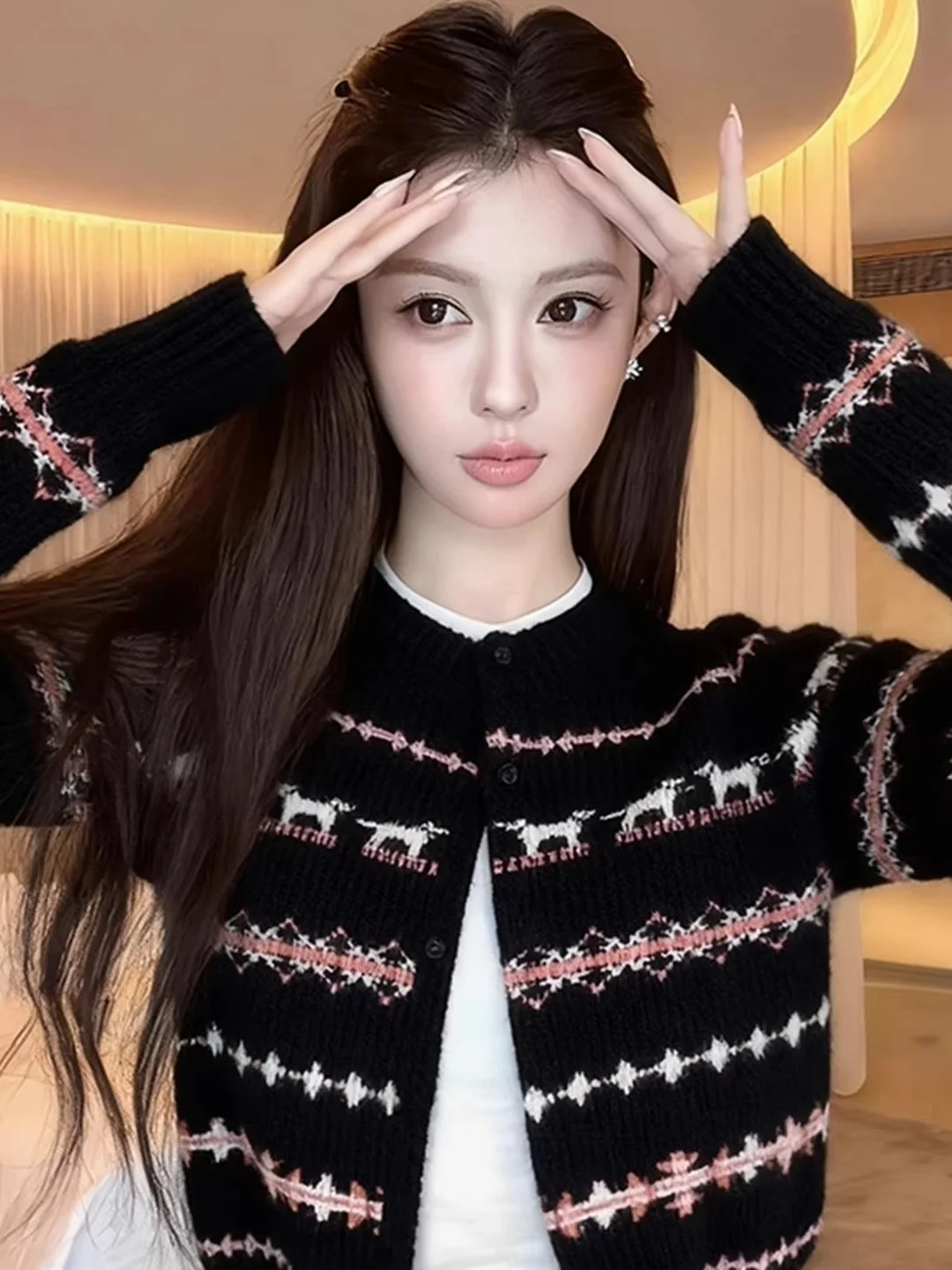 

Sweet Spicy ort Fair Isle Knitted Cardigan Women's Slim Fit Autumn Winter Unique Beautiful Faion Sensation Soft Long Sve