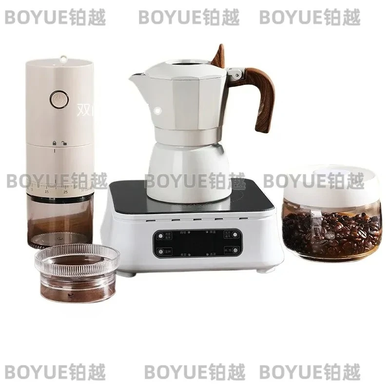 7 Piece Moka Pot Set Double Valve Italian Espresso Maker Stovetop Coffee Percolator Manual Brewing Kit Aluminum Concentrated