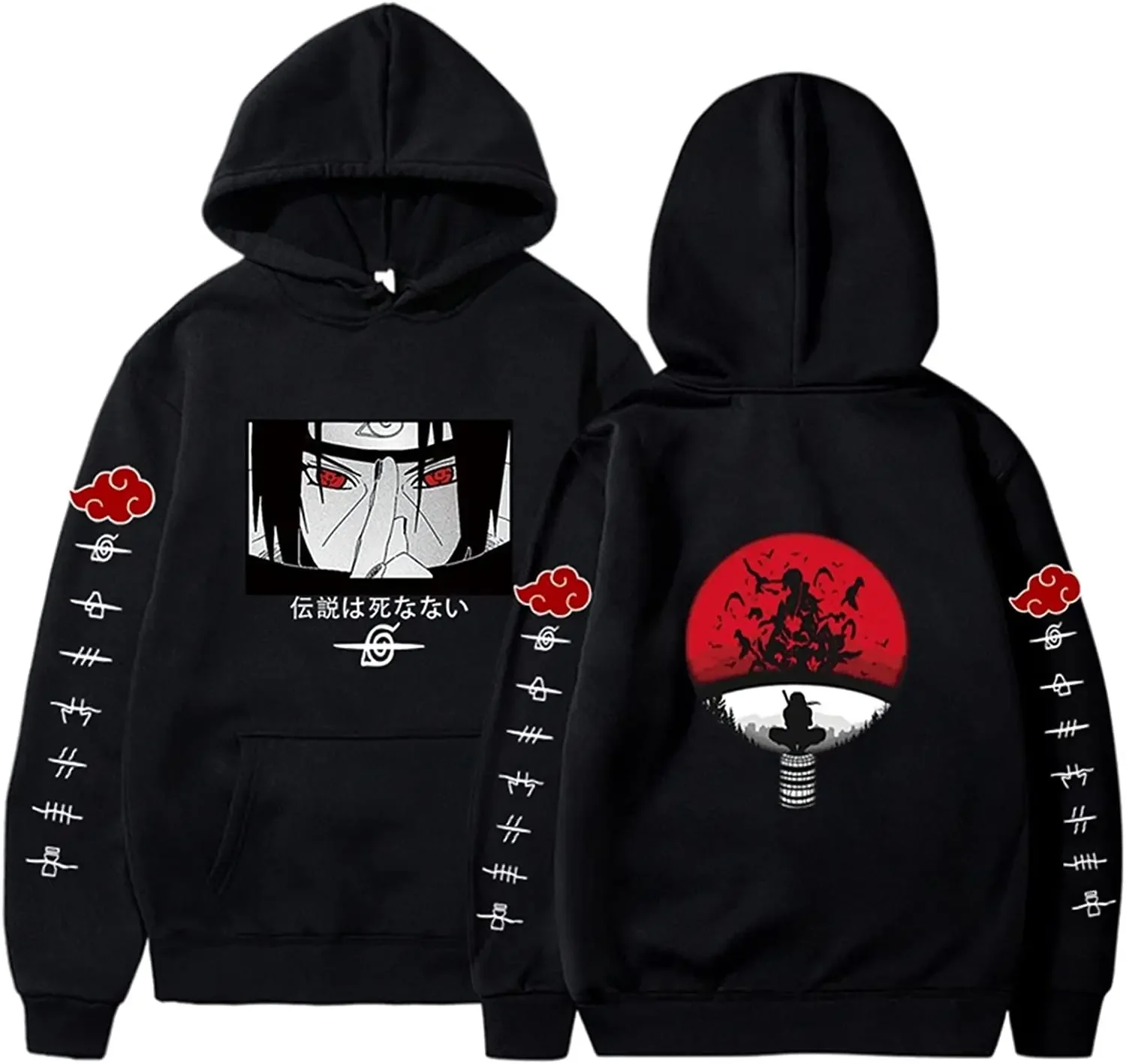 Naruto Uchiha Itachi Hoodie, Unisex Anime Pullover mit Front-, Rücken- und Ärmelprint, lässiger Streetwear-Sweatshirt mit langen Ärmeln – Detail 17