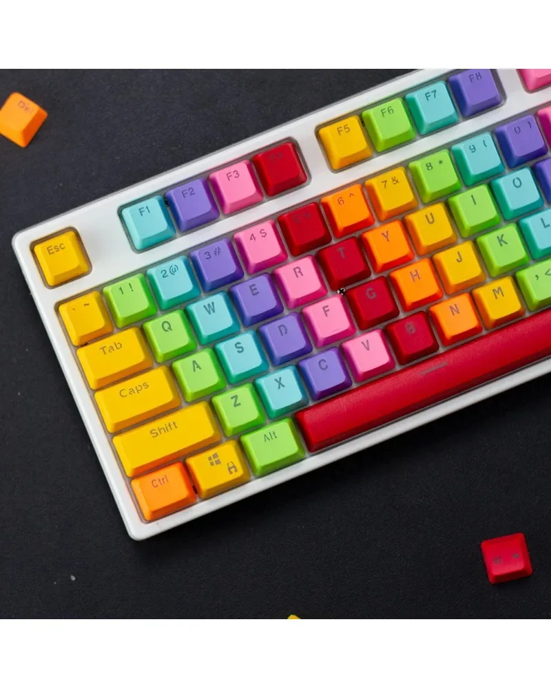 rainbow multi color pbt dye sub keycaps full set oem profile for mechanical keyboards