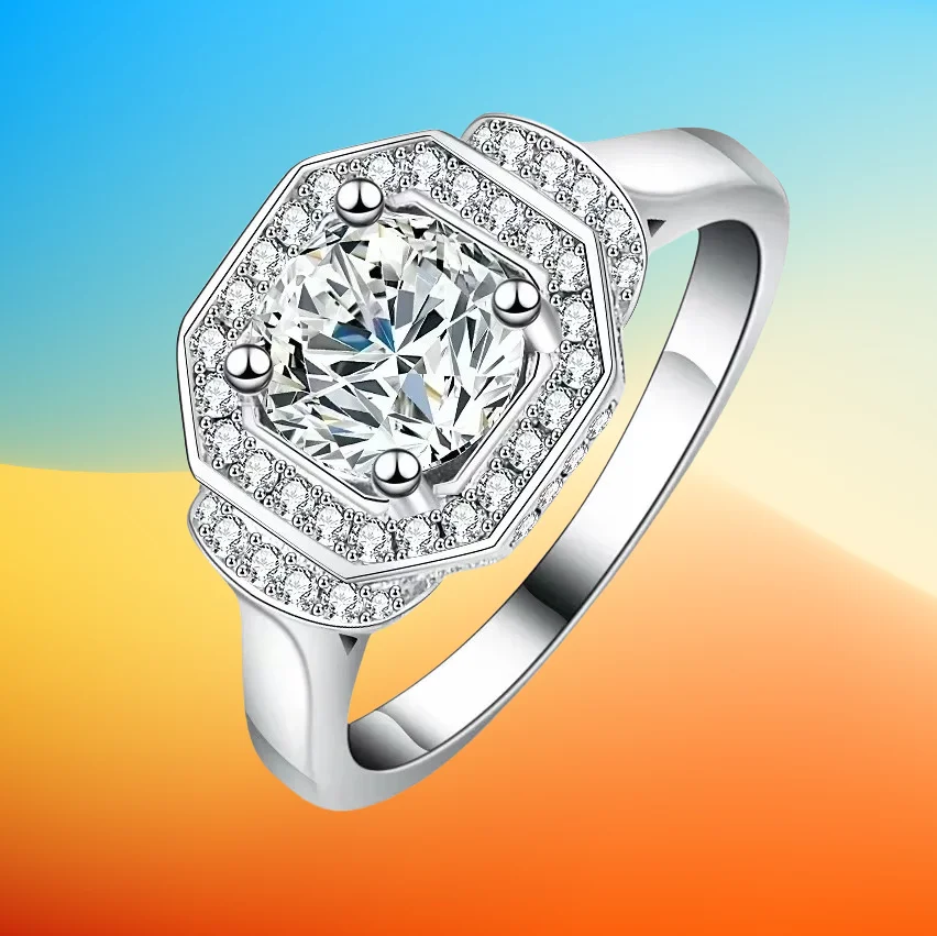

Gift White Gold Platinum PT950 Women Ring 1CT Real Diamond Engagement Ring For Women Lovely Birthday Gift For Girl With Box
