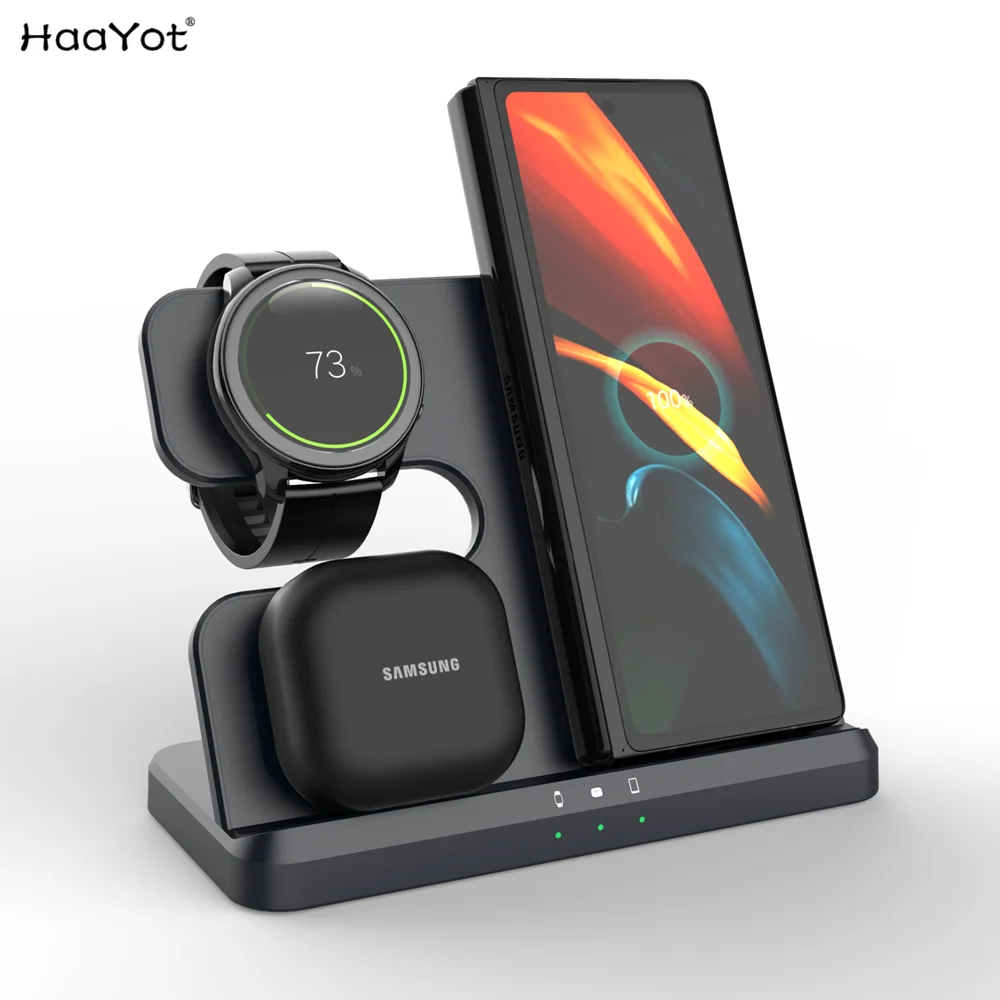 Wireless Charging Station for Samsung 3 in 1 Charger for Galaxy Watch 6/5/4/3/Active S23 Ultra Note20 Z Flip 5 Fold Galaxy Buds