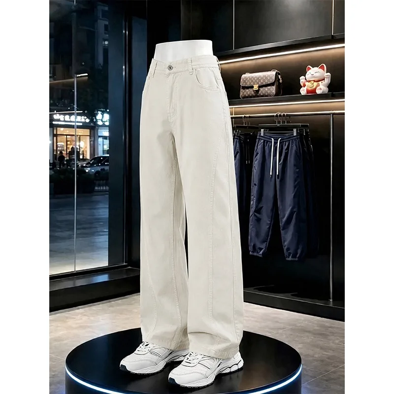 OIQERE Mens American Style Cotton Washed Long Pants 2026 Summer Autumn Casual Loose Vintage Streetwear Trousers