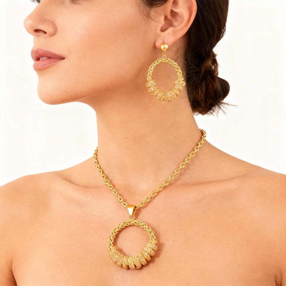 

women gold plated jewelry set Fashion Simple necklaces earrings african bride engagement party jewelry set free shipping