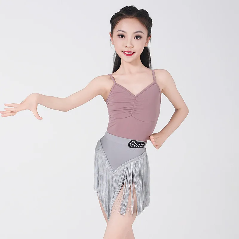 

Детские костюмы для латинских танцев румба, детский костюм для соревнований по латинским танцам, топ без рукавов для девочек, юбки с бахромой XS10877