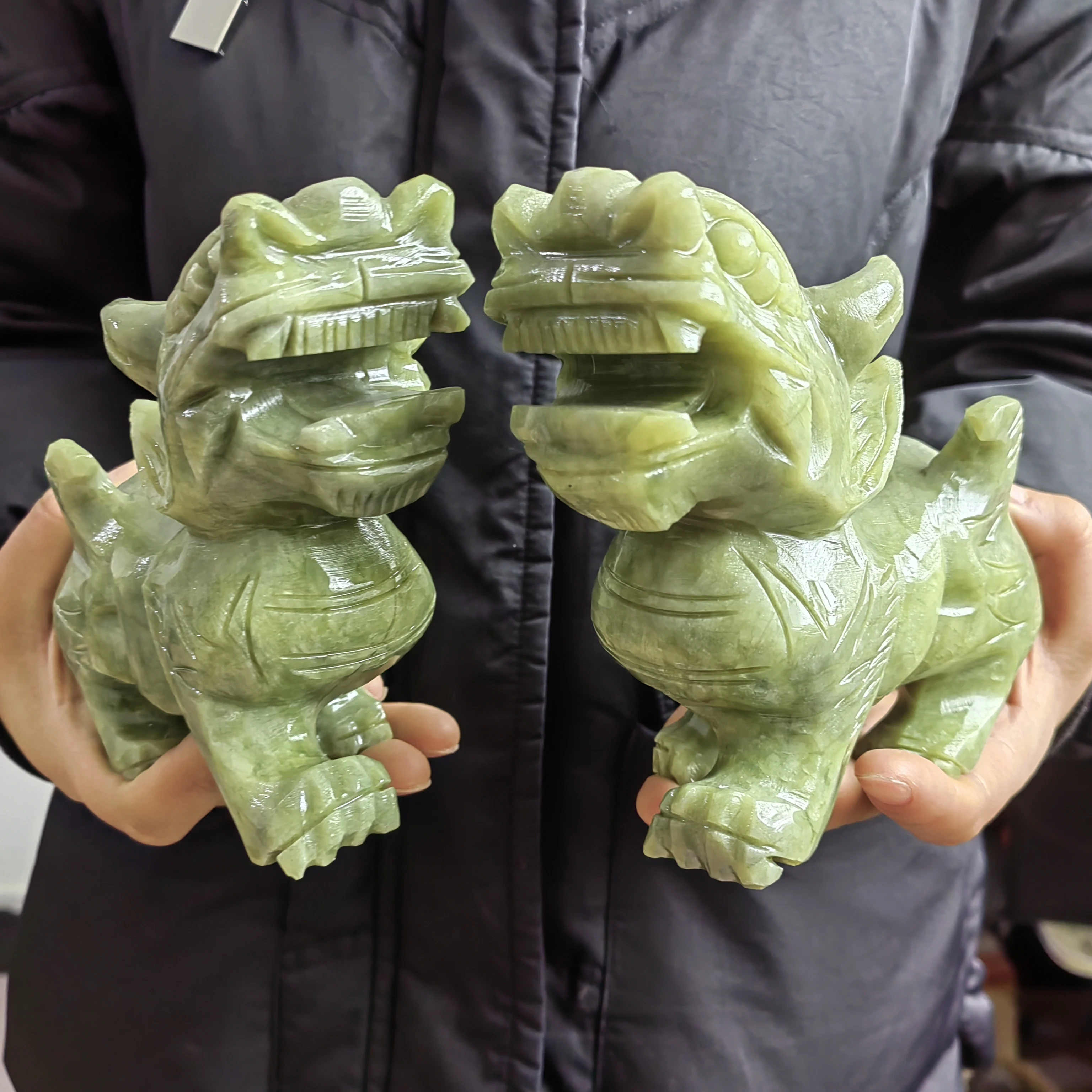 1 قطعة تمثال اليشم إليجال الأخضر الطبيعي للثروة حسن الحظ تمثال الوحش ، تحارب قبالة الشر الطاقة الحرس باب الأسد #2