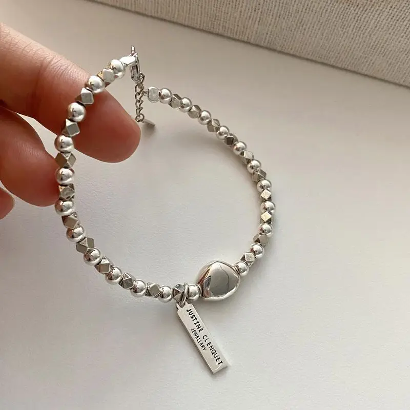 Girlbible  925 Sterling Silver Alphabet Sign Irregular Round Bead Bracelet For Women Gift Sweet Jewelry Dropshipping Wholesale