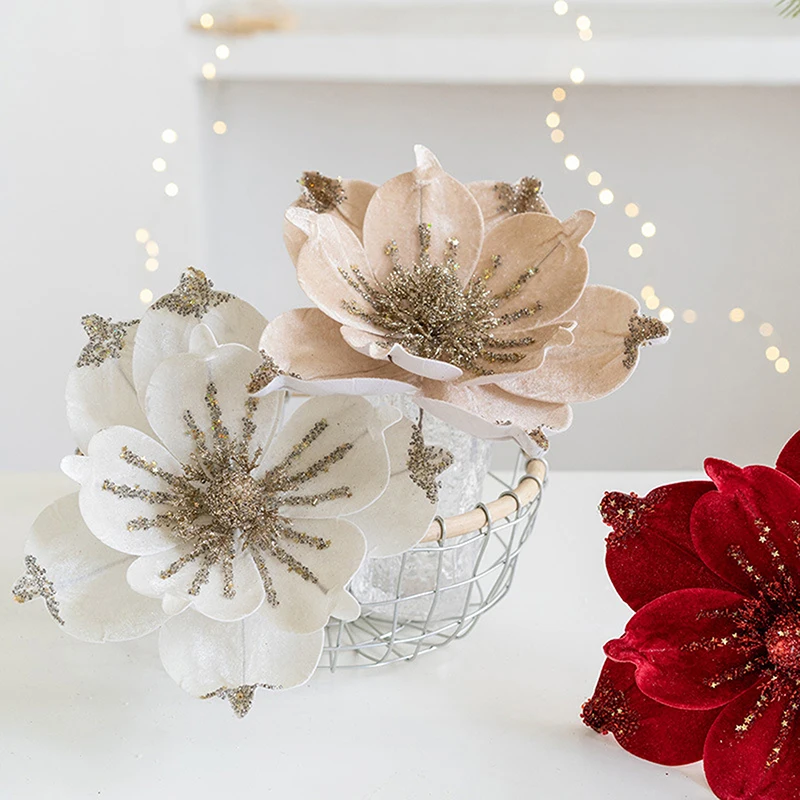 クリスマスのための人工のきらびやかな花,クリスマスツリーの吊り下げられた装飾品,DIY花輪,家の装飾,結婚式,新年のパーティー,ギフト