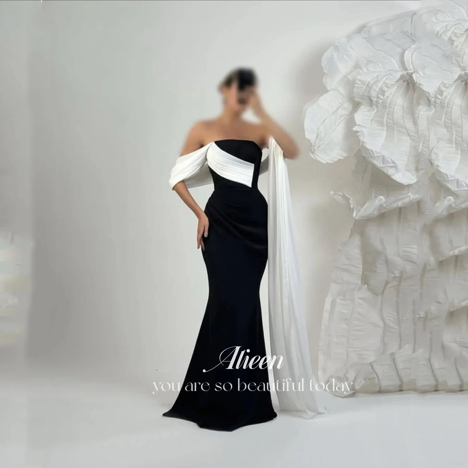 فساتين حفلات أنيقة باللون الأسود من Aileen 2025 فساتين سهرة مخصصة على الكتفين من Vestidos De Festa حورية البحر للنساء #1