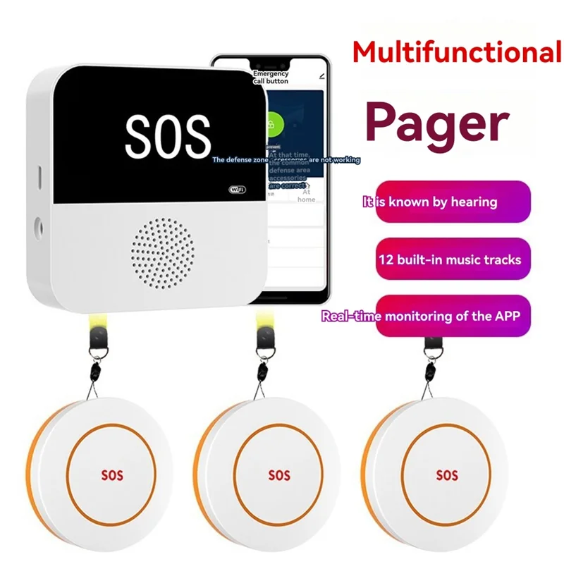 ABMF-Tuya Smart Wifi SOS+3Call Button Alert System For Elderly Emergency  With Caregiver Pager For Seniors Patients