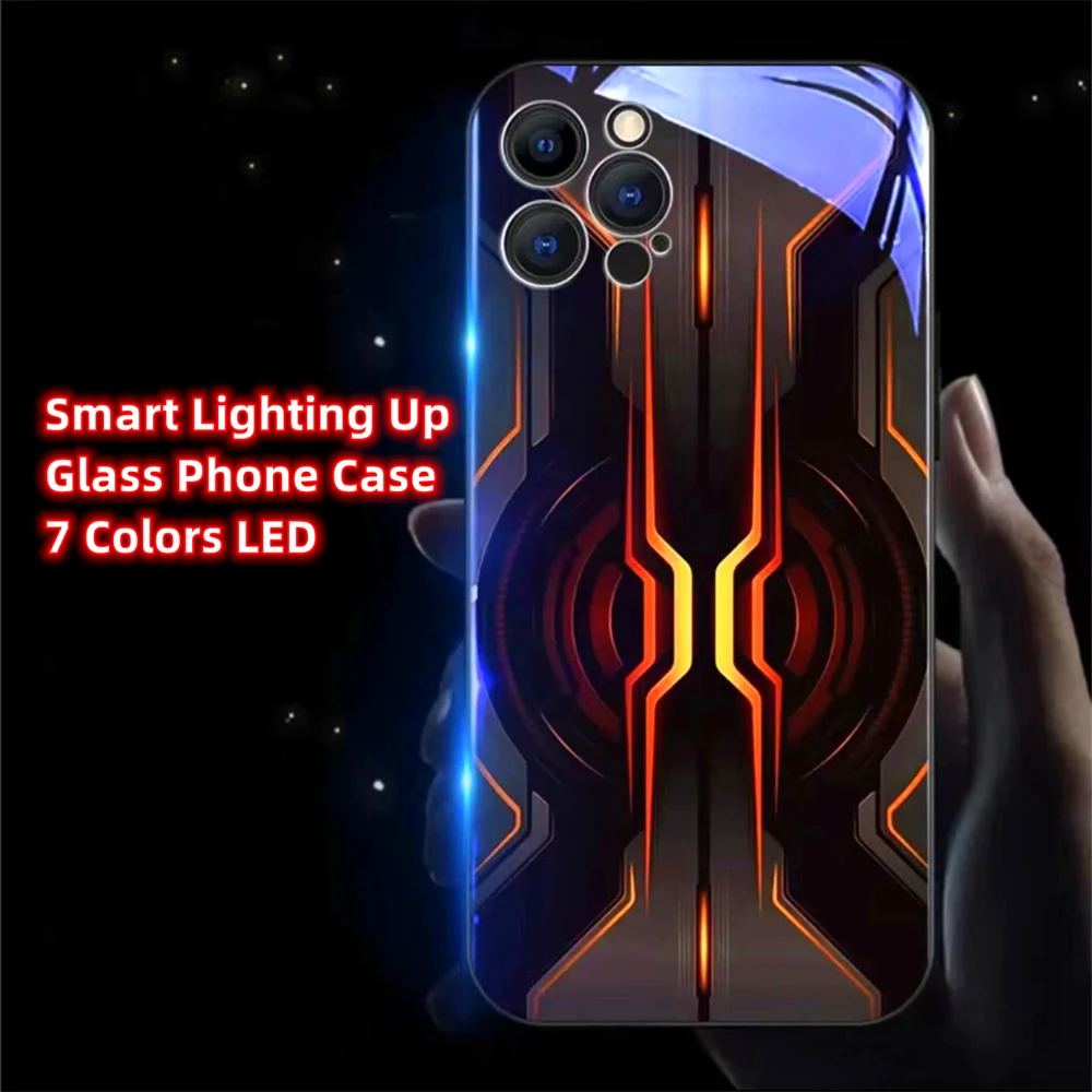 

Technology Orange Light Smart LED Light Glowing Glass Phone Case For Samsung S24 S23 S22 S21 S20 FE Note 10 20 Plus Ultra A54