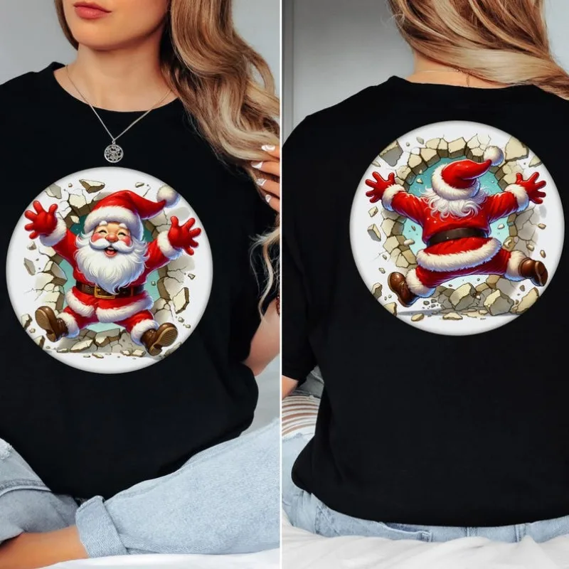Santa Crash Weihnachts-Kapuzenpullover, lustiges Grafik-T-Shirt mit Aufdruck vorne und hinten, weich, bequem, Herbst-Winter-Baumwoll-T-Shirts für Damen