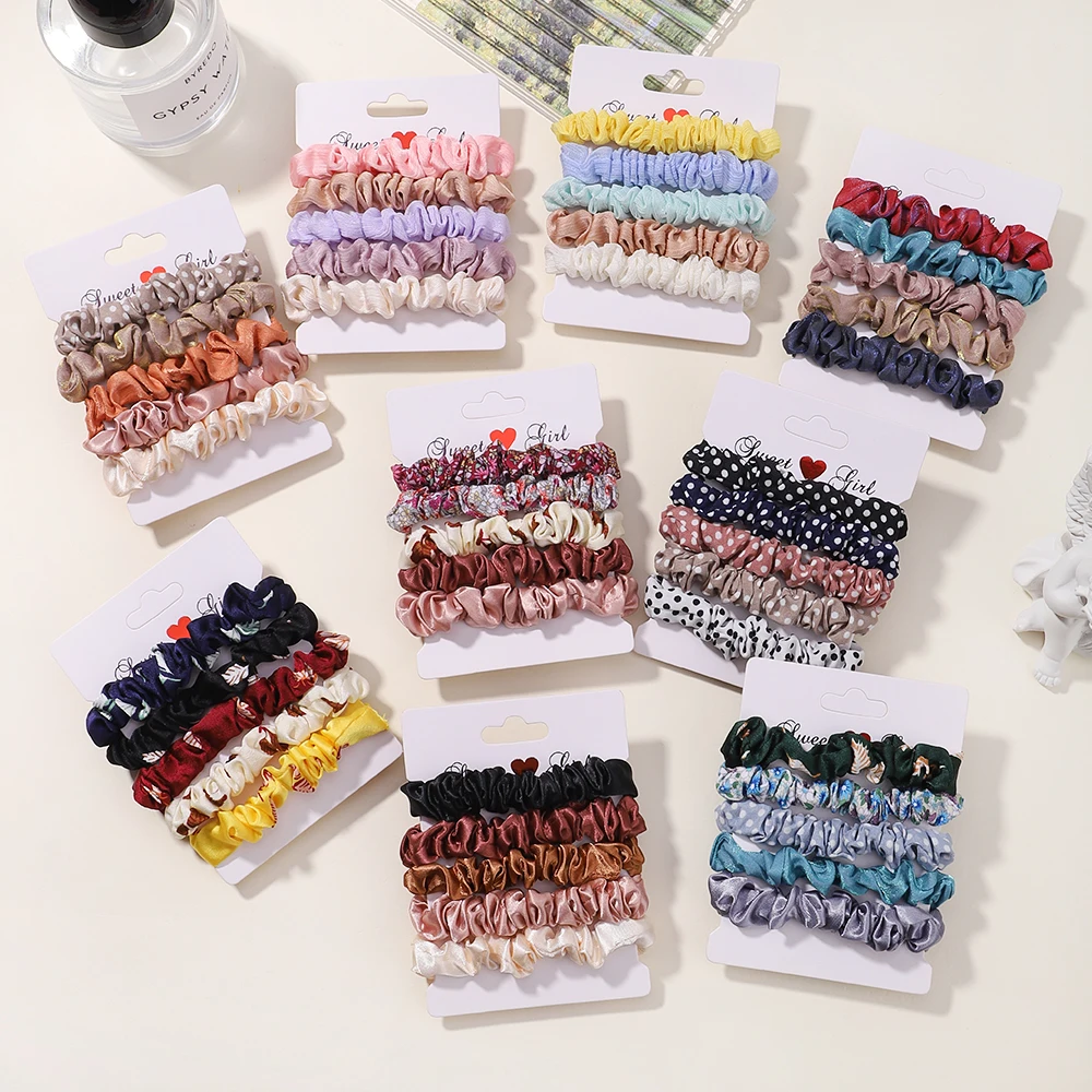 5Pcs/Set Elastics Hair Ties for Women Simple Solid Color Thick Hair Soft No Hurt Hair Ponytail Holder Hair Rope Hair Accessories