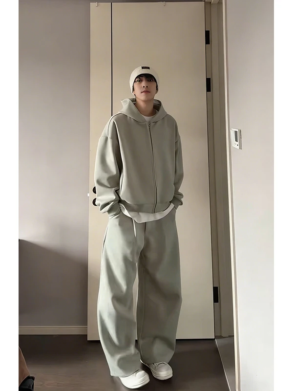 

Spring Season Men's Casual Sportswear Set Sweater And Pants Long Sleeve Heavyweight American Style Shape Open Cardigan Hoodie...