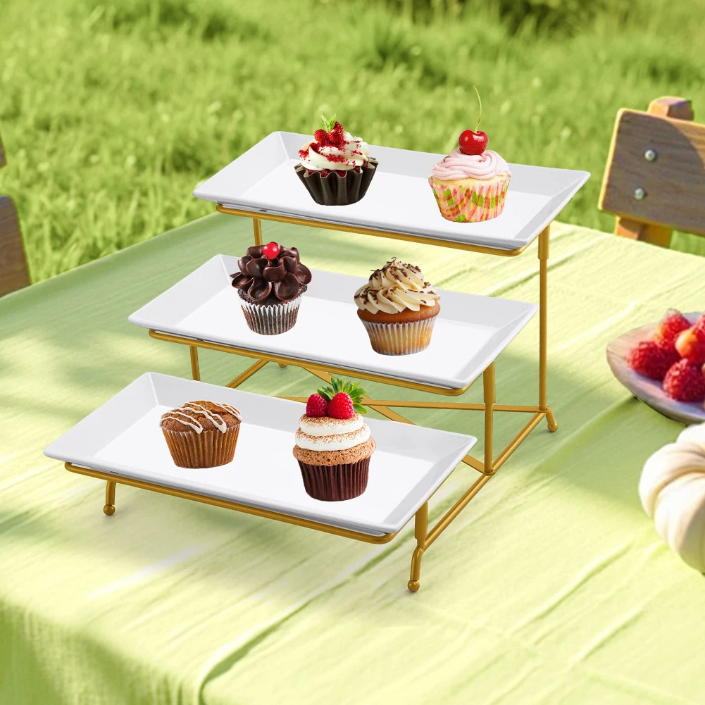 3 طبقات أطباق تقديم ورف قوي أطباق تقديم وأطباق عرض أطباق تقديم للحفلات عرض الطعام الترفيهي #6