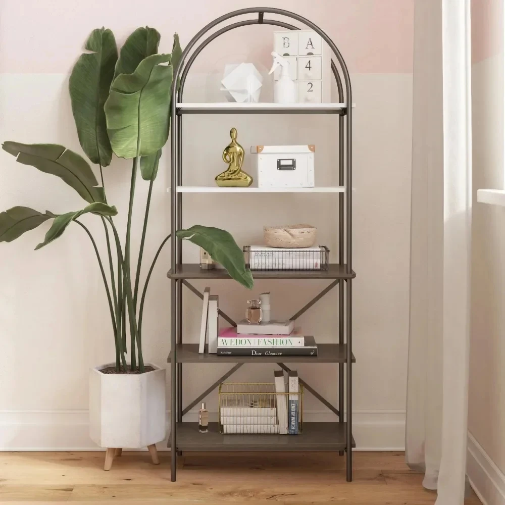 

5 Shelf Bookcase, Gray Oak Open Storage Book Shelves for Living Room Bedroom