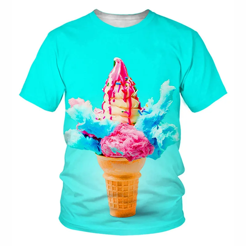 

Футболка с 3D принтом мороженого и мороженого, мужская летняя футболка с круглым вырезом и короткими рукавами, топ большого размера, повседневные футболки, уличная детская футболка