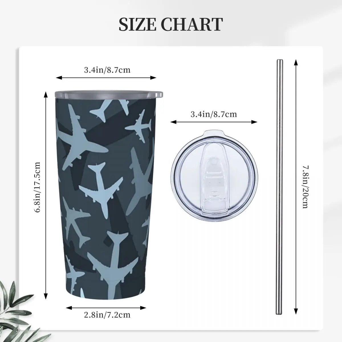 Random Airplanes Pattern Aviation Fighter Pilot Stainless Steel Tumbler Vacuum Insulated Mugs Thermal Cold Bottle With Lid 20oz
