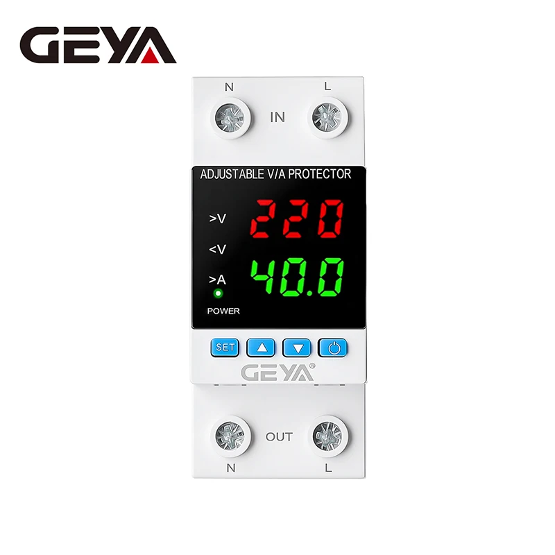 GEYA Dual‑Display Auto‑Controller Adjustable Overload Delay&Current‑Limiting AC110/230V Overvoltage and Undervoltage Protection
