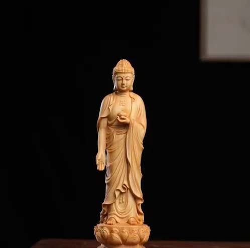 Boxwood Wood Carving Western Three Saints Amitabha Buddha Da Shengjie Bodhisattva Guanyin Living Room Ornament Crafts