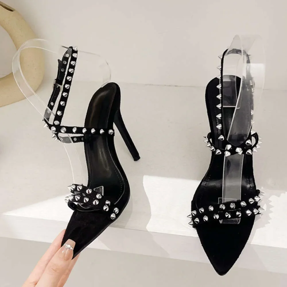 

Liyke Sexy Metal Rivet Ankle Strap Sandals Ladies 2024 New Gladiator Open Toe Party Stripper Heels Summer Shoes Women Sandalias
