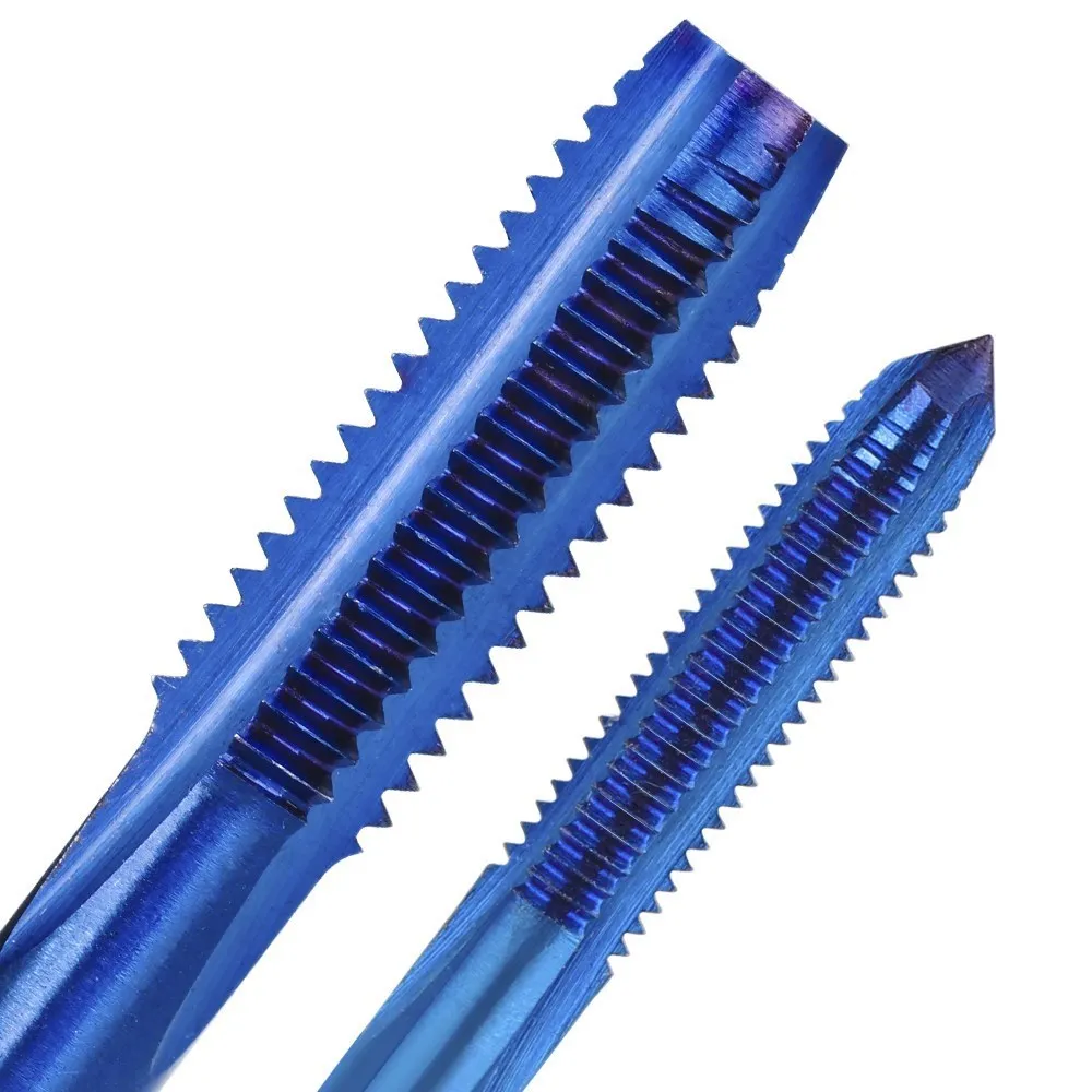 M1-M1.8 M2-M20 HSS Machin Straigh Flute Thread Tap Nano Blue Coated Screw Tap Drill Hand Tool for Metalworking Tools