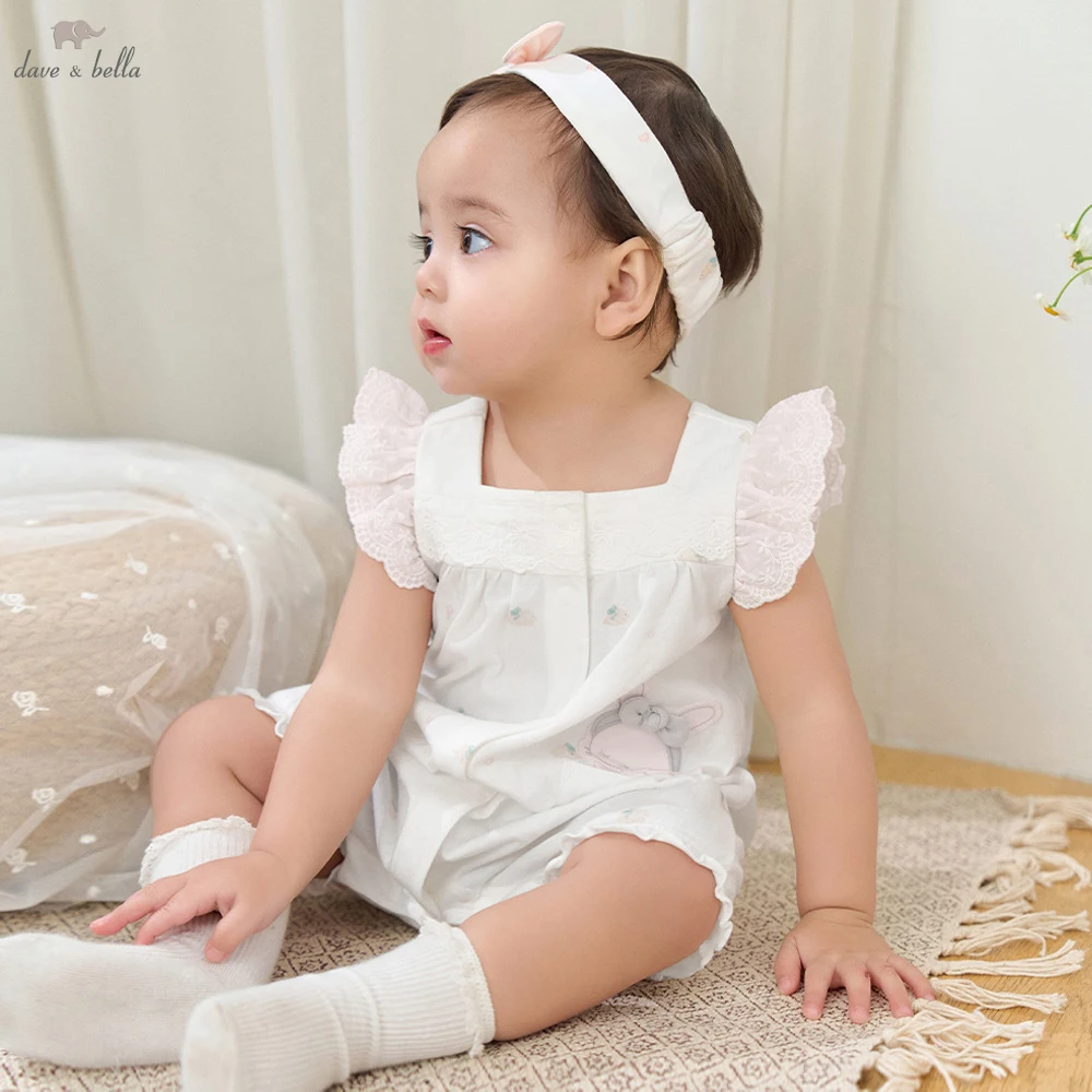 

Dave Bella Newborn Creeper with Headband Summer Girs Cartoon Romper Print Sweet Baby Princess Jumpsuit DB2262063