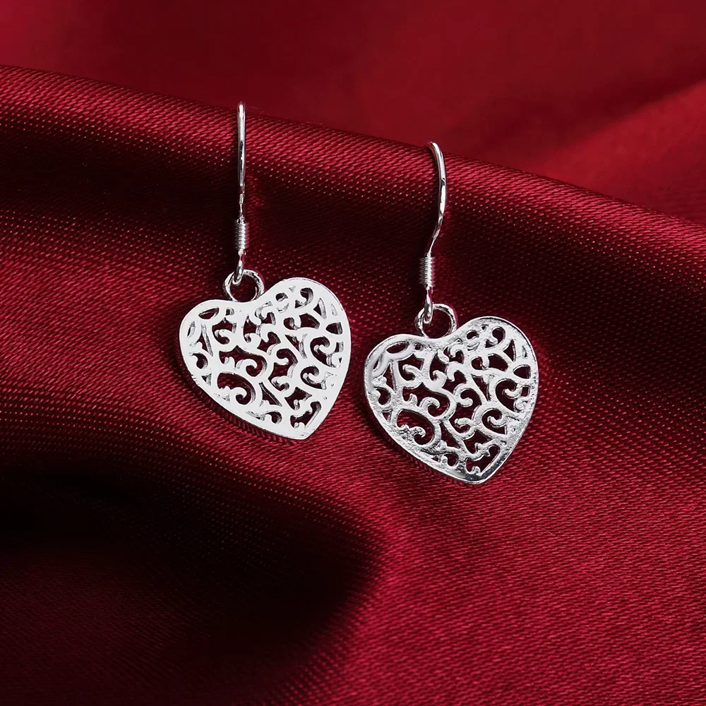925 Sterling Silver Classy Carved heart Earrings for Women Luxury Fashion Party Wedding Accessories Affordable Jewelry Gifts
