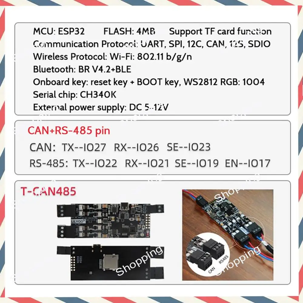 M20K For T-CAN485 ESP32 CAN RS-485 Control Module Development Board Supports TF Card