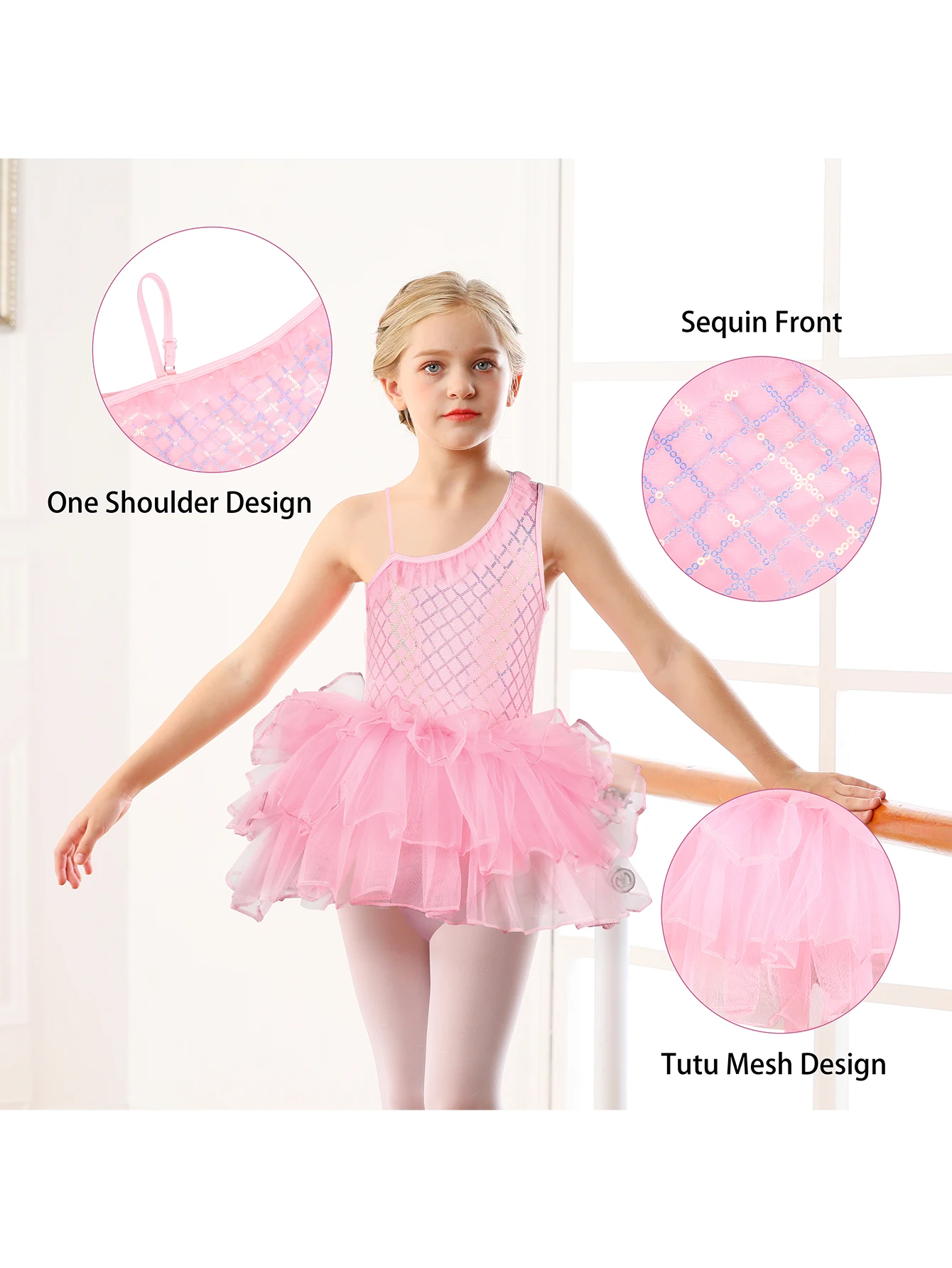 Meisjes Ruches One Shoulder Tutu Roirted Leotard Ballerina Outfit Voor Meisjes Peuter