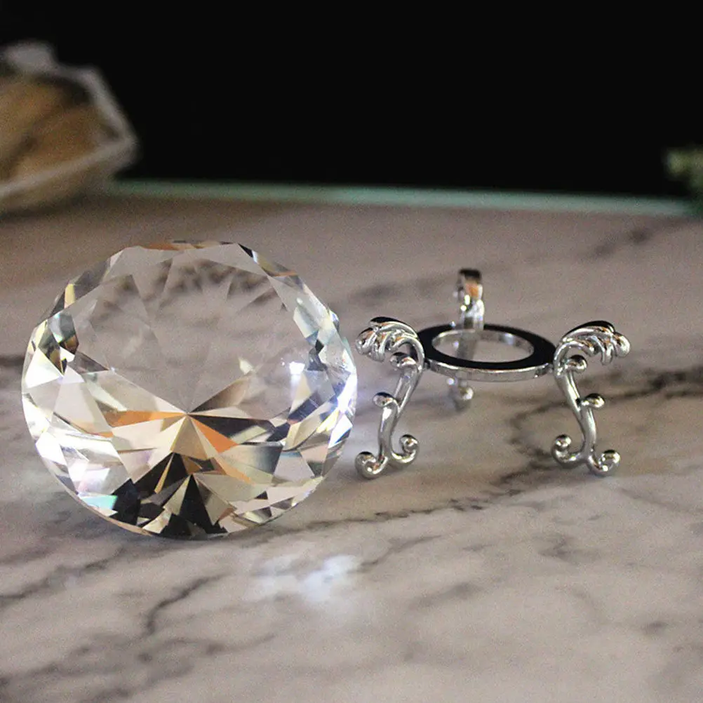 1Set Large Crystal Diamond Decor with Plastic Stand Smooth Surface Exquisite Workmanship Desktop Adornment Crystal Home