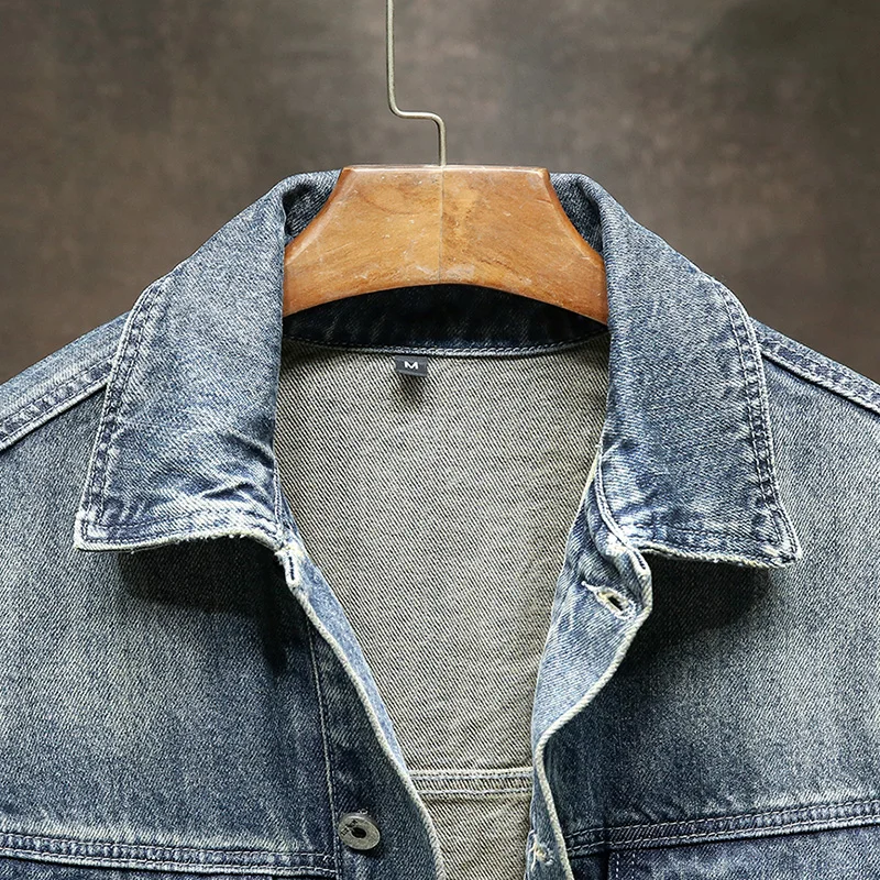 Trendige klassische einfache Jeansjacke für Herren, Herbst 2024, neuer Polo-Kragen, Straßenarbeit, Retro-gewaschener Mantel