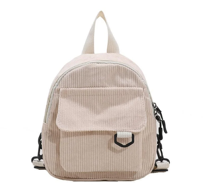 2023 Fashion Women Mini Backpack Solid Color Corduroy Small Backpacks Simple Casual Student Bookbags Traveling Backpacks