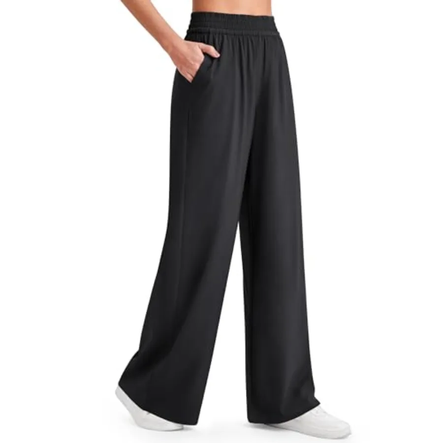 

G4Free Lightweight Summer Pants for Women Flowy Wide Leg Pants Elastic Waist Quick Dry Trouser