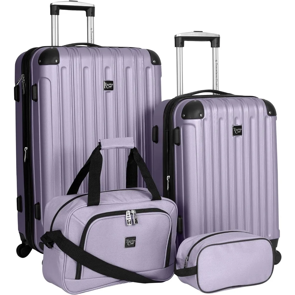 Travelers Club Midtown Hardside Luggage Travel Set, Spinner Wheels,Zippered Divider,Telescopic Handle,Lightweight, Lilac