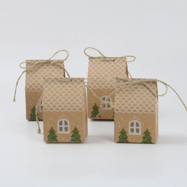 100 Pcs New Creative brown kraft paper Lovely Christmas House Wedding party Candy Boxes children Gift Box Package