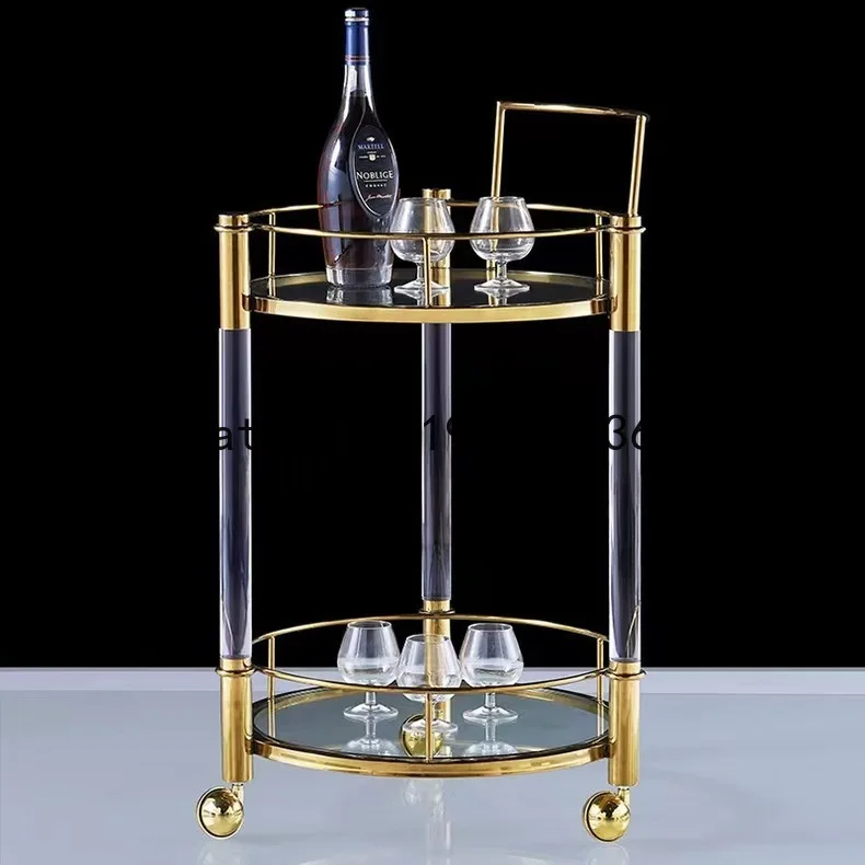 PYJ light luxury modern metal stainless steel long dining car acrylic environmentally friendly creative glass double-layer mobil