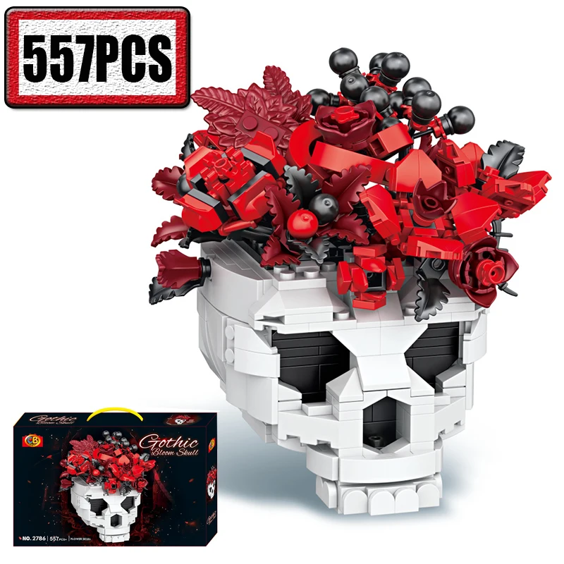 

MOC Minor Edition Gothic Skull Rose Flower Pot Building Blocks Horror Dark Romance Home Decor Kits Toy Creative Gifts for Adults