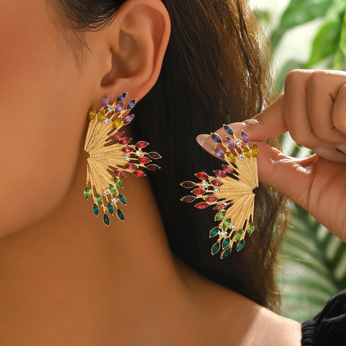 Pendientes de moda con circonitas de lujo ligero, diseño de espigas de trigo y fuegos artificiales, con flecos.